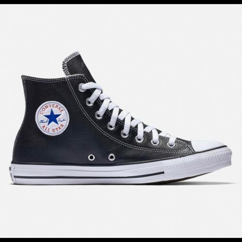 Black leather high top converse